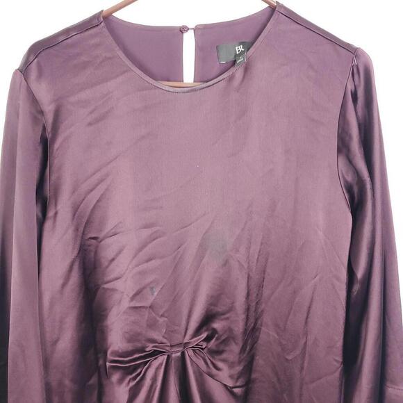 BR Dress Womens Small Silky Satin Deep Purple Tie Waist Gathered Front Event - Picture 2 of 13